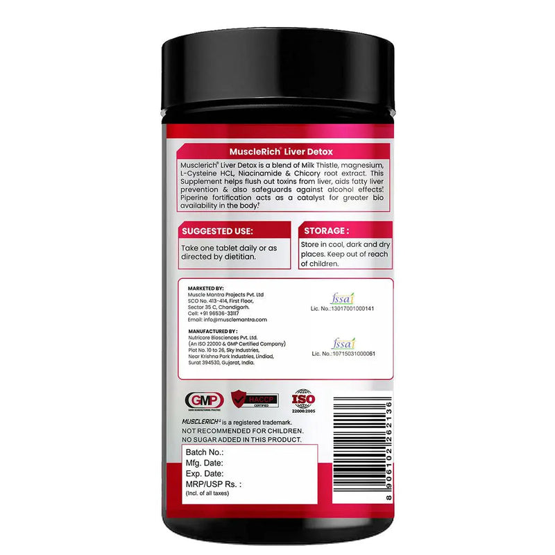 MuscleRich Liver Detox supports liver function with 60 tablets. Promotes liver health, better digestion, and immune system support.