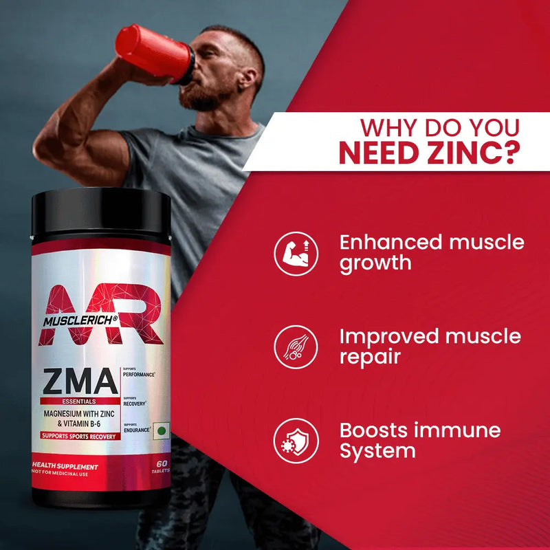 MuscleRich ZMA (Magnesium with Zinc & Vitamin B-6) 60 Tablets - Halt